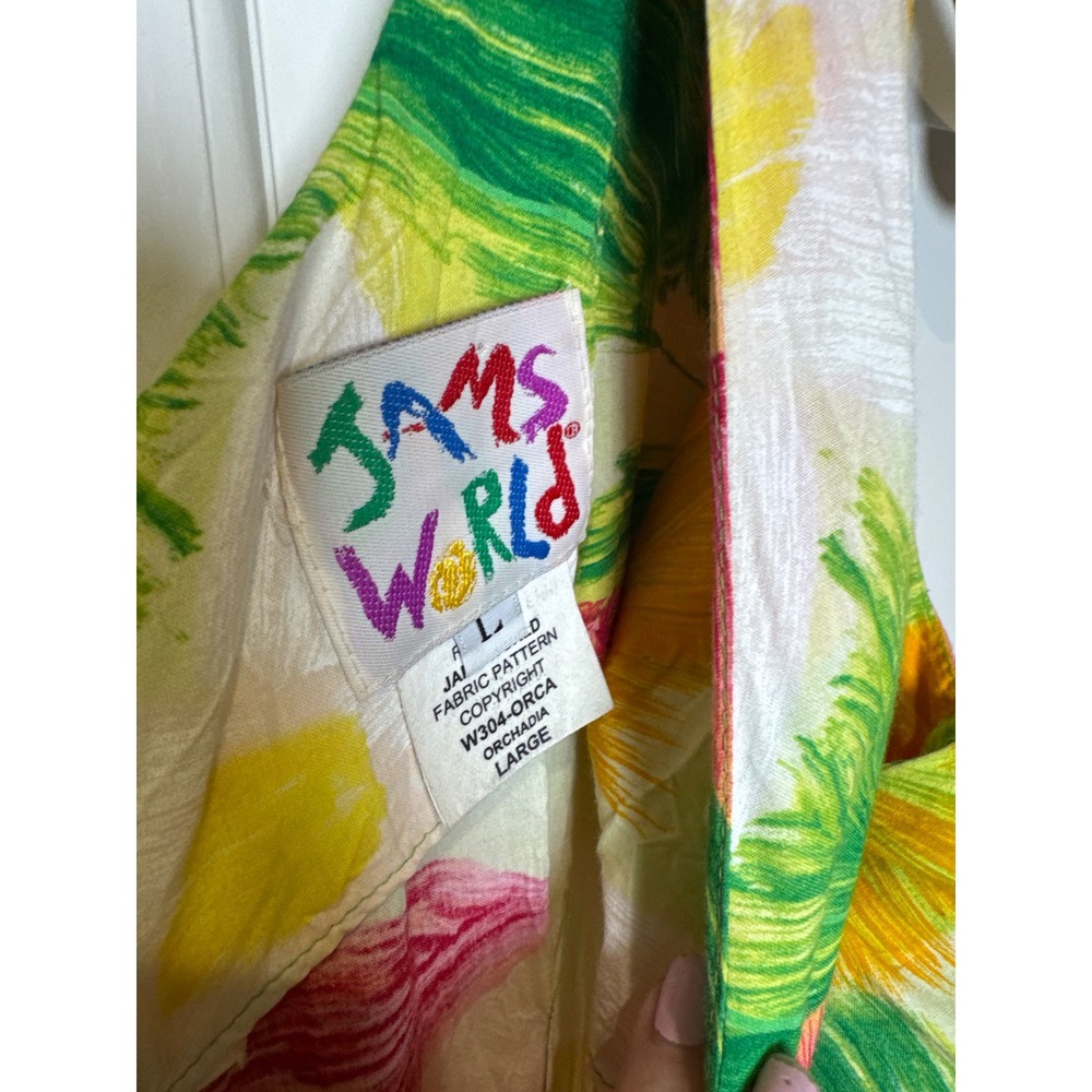 Jams World Orchadia Tropical Floral Rayon Shift Dress Pink Yellow Green Large - Picture 4 of 7